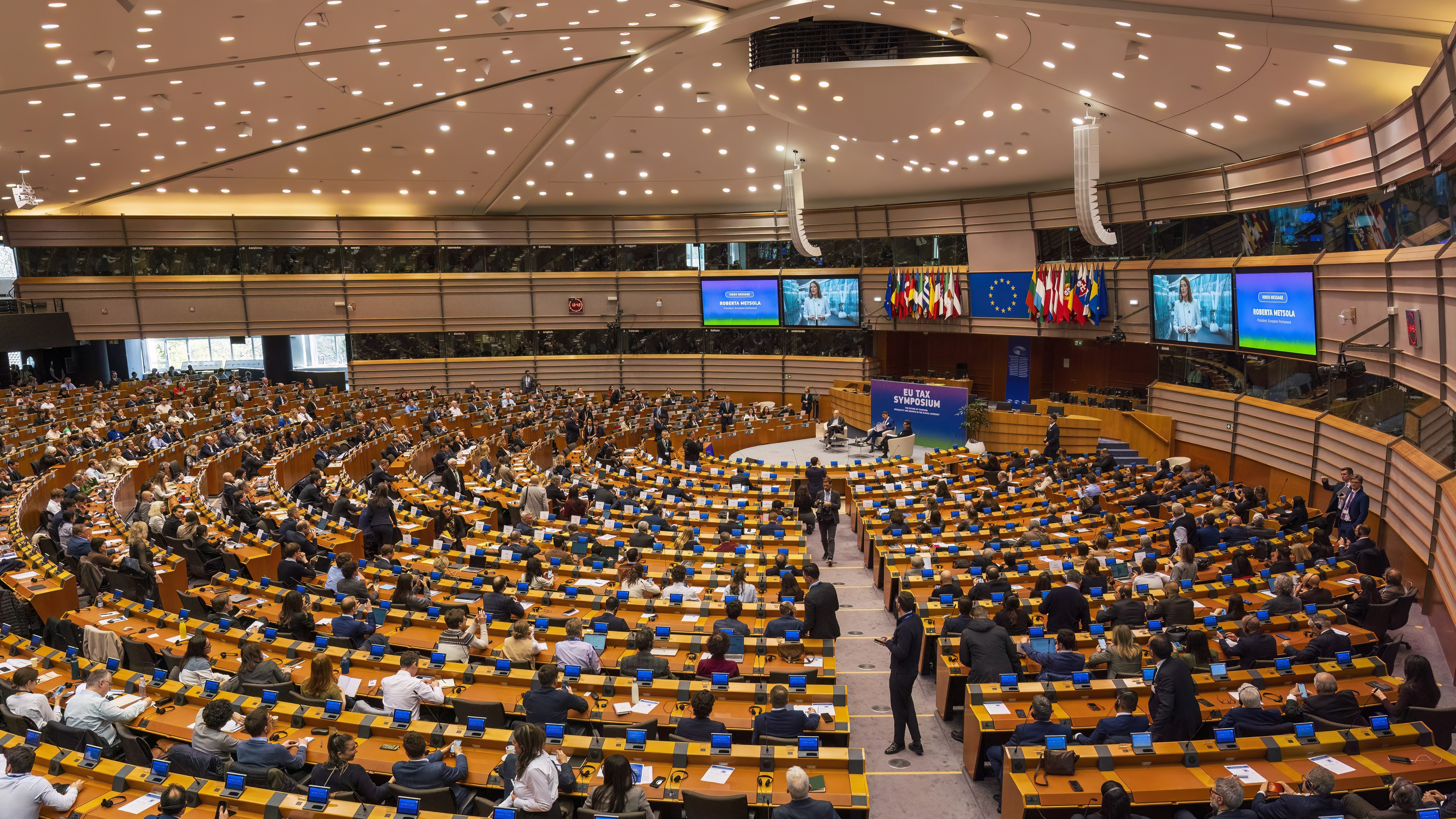 De vergaderzaal van het Europees Parlement in Brussel. Beeld: Shutterstock