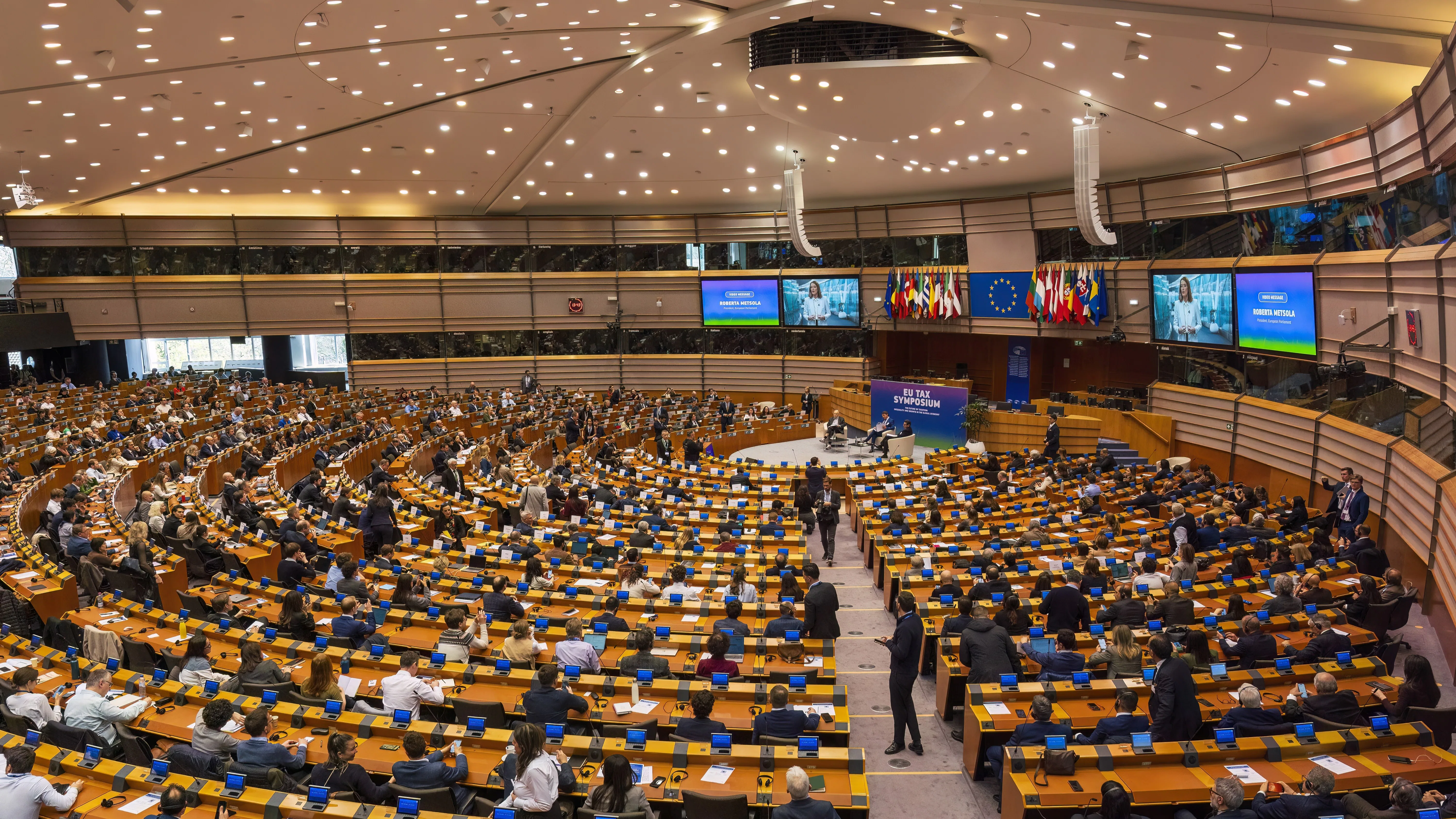 De vergaderzaal van het Europees Parlement in Brussel. Beeld: Shutterstock